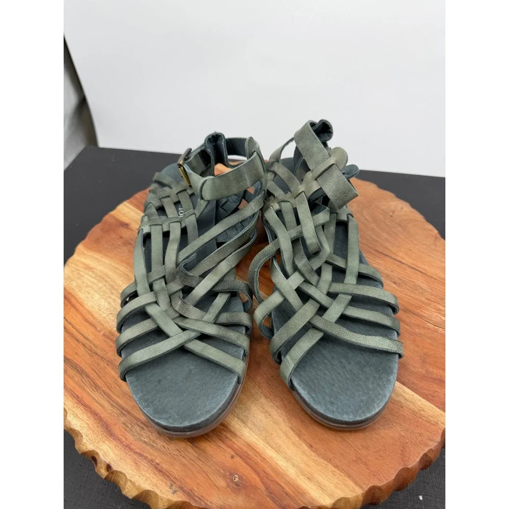 Antelope Rachel Leather Gladiator Sandals 40 9-9.5 Green Woven Strappy Flat